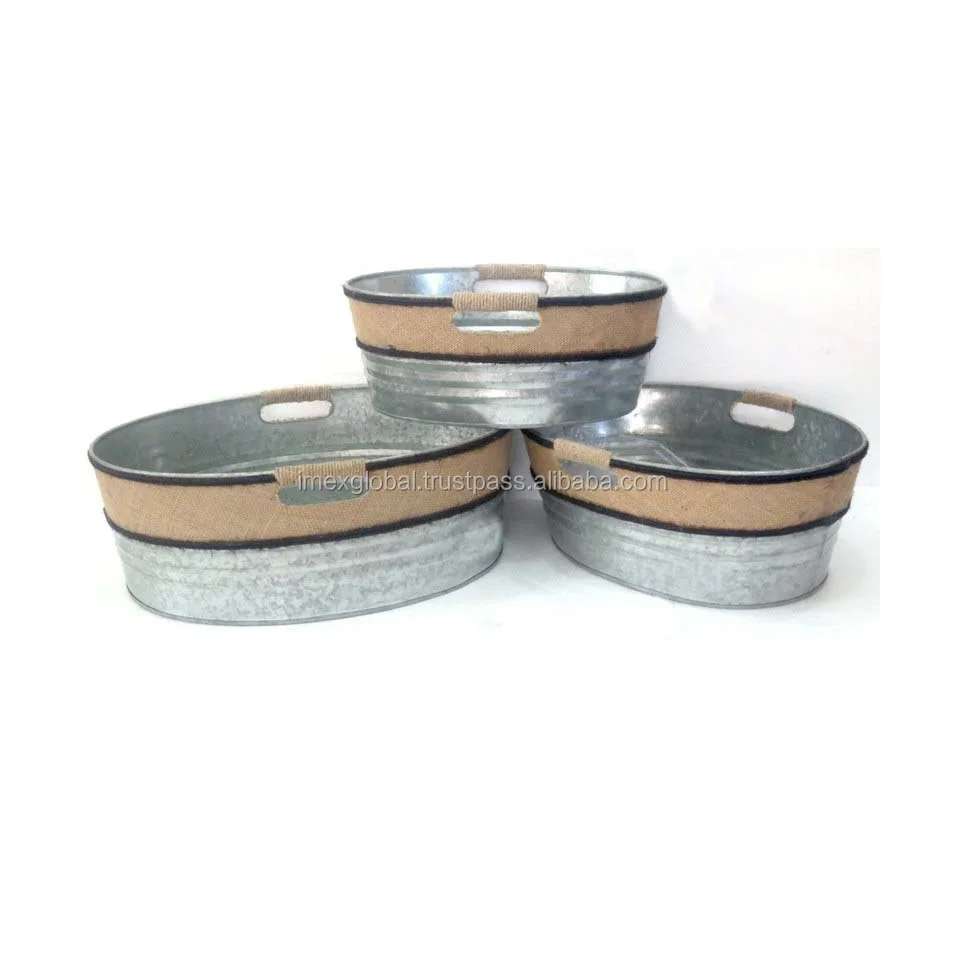 Hot selling metal galvanized planter bucket with handle and modern rope pasting design for outdoor and indoor decoration bucket