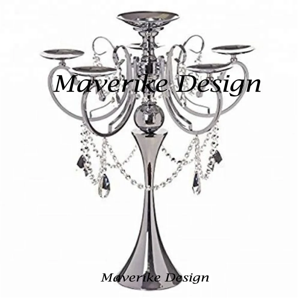 Latest 2024 Tall Gold 5 Arm Shiny Metal Candelabra Chandelier Votive Candle Holder Wedding Decoration Centerpiece