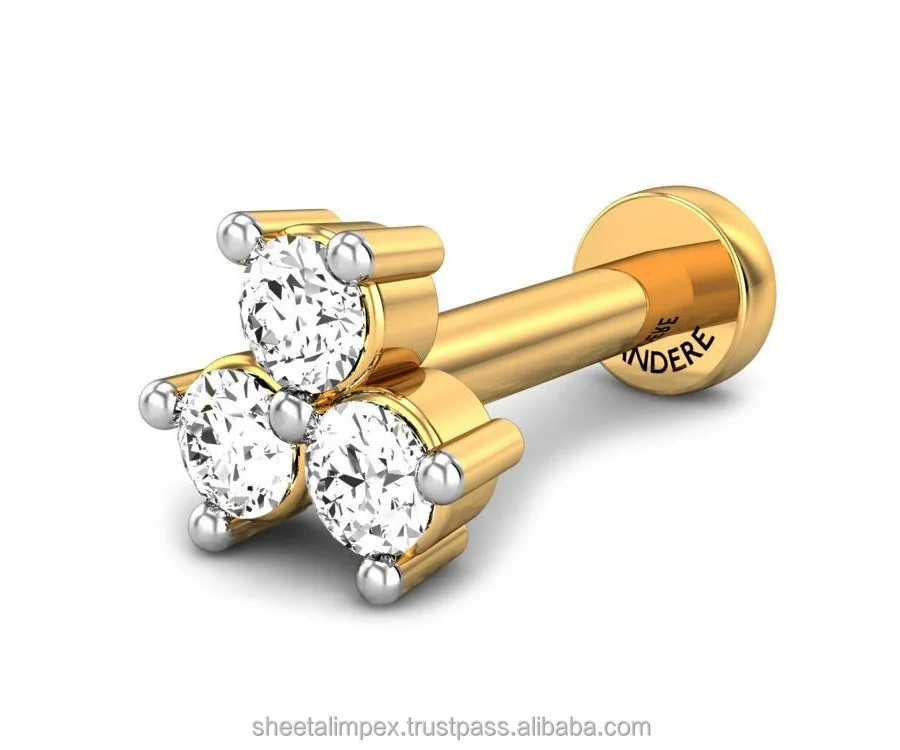 
Sheetal Impex 0.15 Ctw VS Clarity FG Color Round Shape Real Natural Diamonds Studded 18 Kt Yellow Gold Diamond Nose Pin 