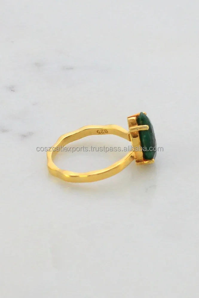 Birthstone May Stone Gold Plating Tear Drop Ring Prong Set Ring Green Emerald Gemstone Ring