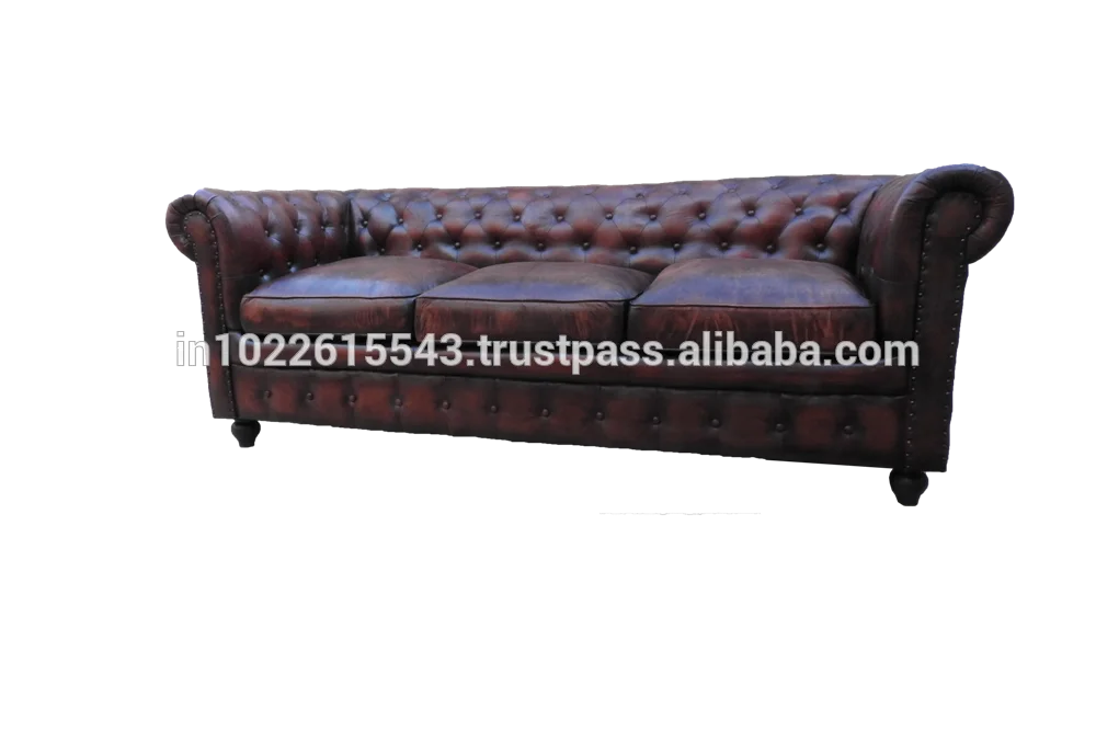 Industrial Vintage Genuine leather Chesterfield Sofa ,Antique leather chesterfields 3 seater Tan Sofa