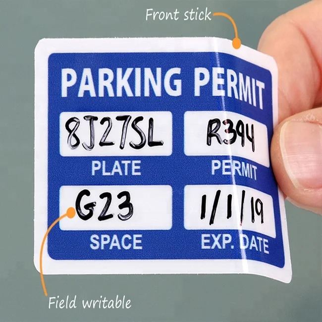 Custom Adhesive Window Stickers Front Writable Parking Permit Clings for Cars