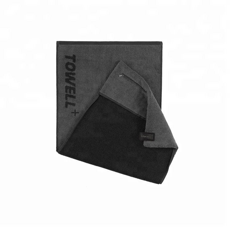 Magnet gym towel 100% cotton zipper pocket custom made fitness sports towel