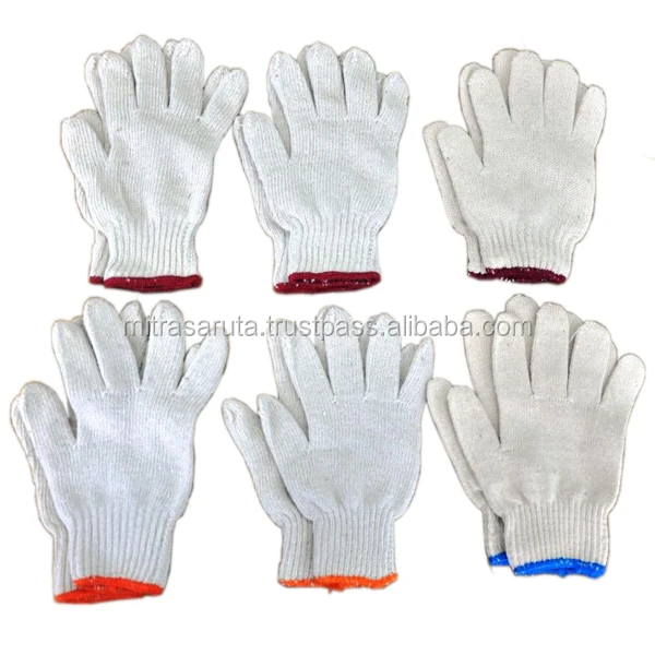 7 Gauge Raw White String Cotton Knitted Hand Gloves XL Size Disposable Protective Safety Gloves with Anti-Hot Feature