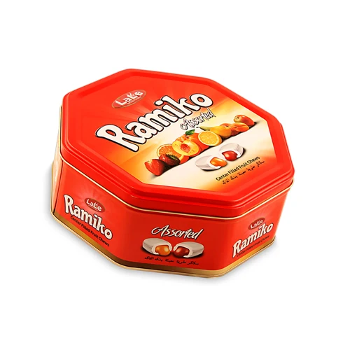 OCTAGONAL TIN GIFT BOX SINGLE DOUBLE TWIST CHOCOLATE AND SOFT CENTER FILLED CANDY