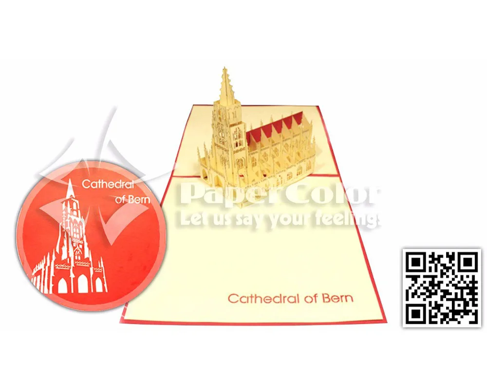 3D выдвижная поздравительная открытка собора Берна из Швейцарии ручной работы