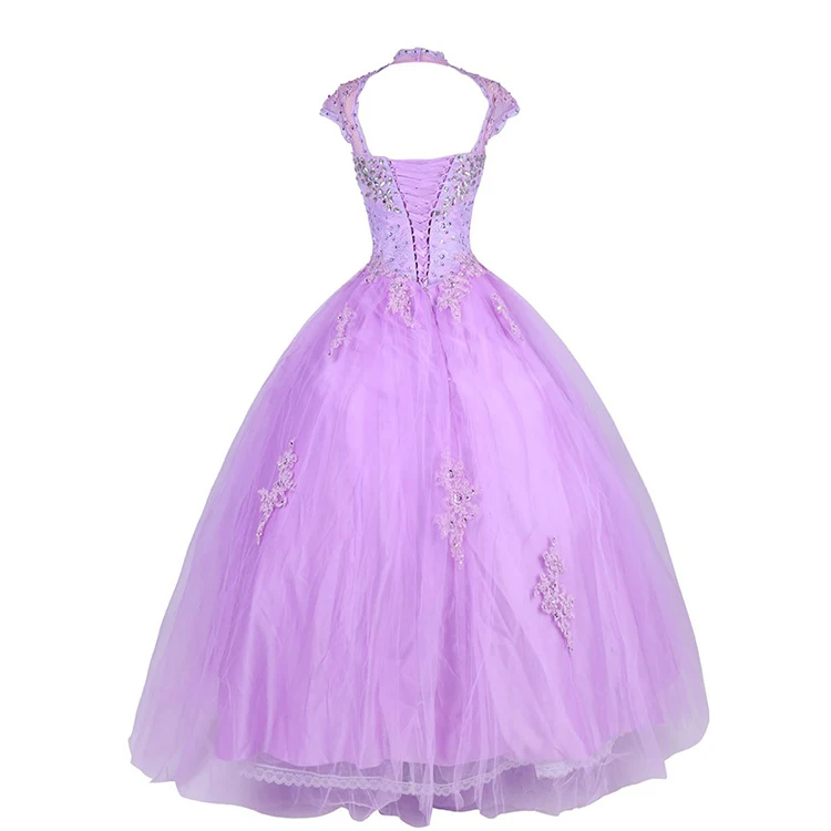 Оптовая продажа, платье Quinceanera, бальное платье, светло-Фиолетовое кружевное платье для выпускного вечера с бисером