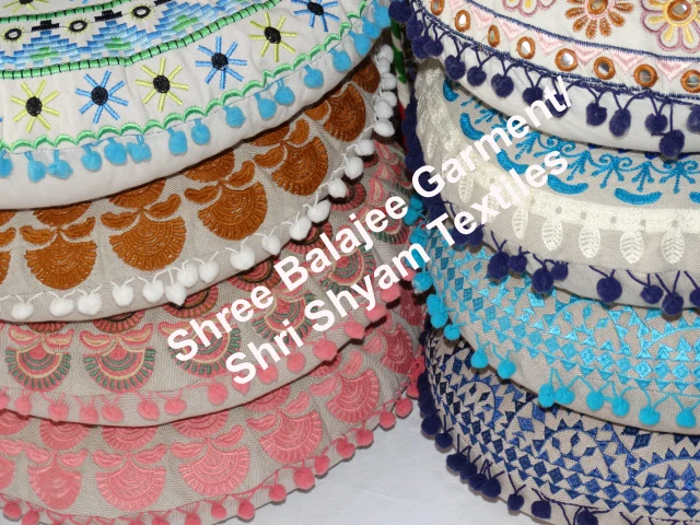 
Green Round Ethnic Design Embroidery Home Decor Cotton Cushion Custom Embroidery Round Chair Cushion Gypsy Round Floor Pillow 