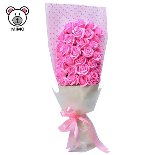 Brand LOGO Sweet Red Rose Soap Flower Bouquet For 2019 New Valentine Day Handmade Pretty Artificial Bridal Wedding Bouquet Roses