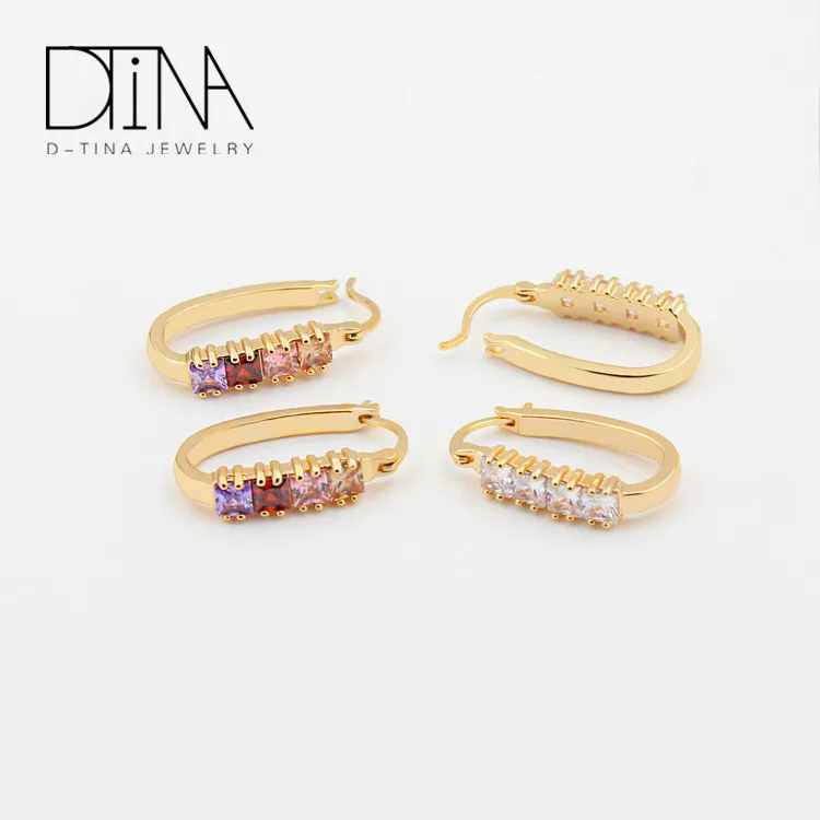 DTINA Shiny Zircon Small Dangle Earrings Multi Color Zircon Goldsmith Tourmaline Women Party Earring