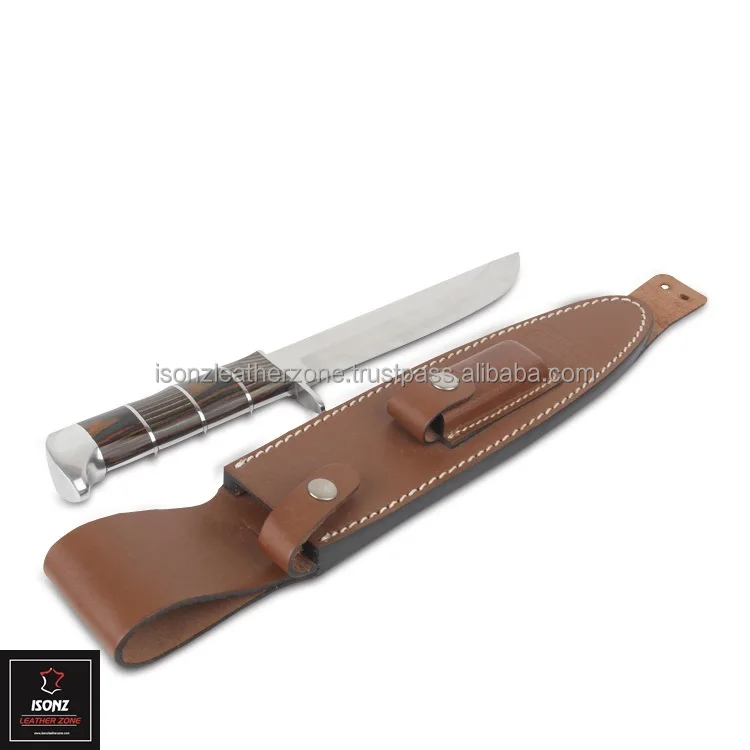 Unique Design Handforged Damascus Steel Skinner Knife Olive Wood Handle Deer Cutout Hunting Knife With Leather Sheath