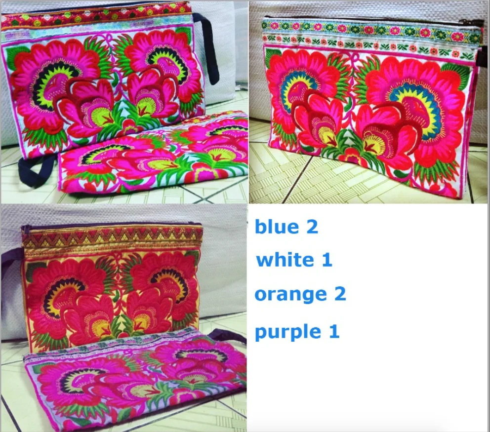 VTG HIPPIE BOHO Thai Hill Hmong Handmade Embroidery Floral Pouch Bag Clutch Purse Handbag Women