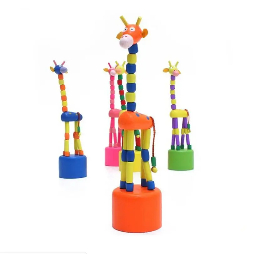 giraffe shaped wooden animal push puppet novelty toys