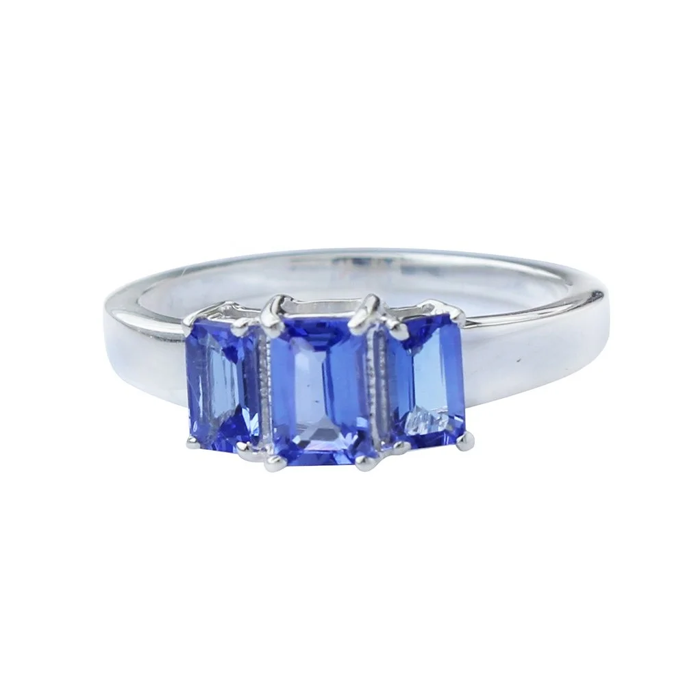 100% 925 Sterling Silver Emerald Cut Blue Colored Gemstone Vintage Party Ring For Women Fine Jewelry Wholesale