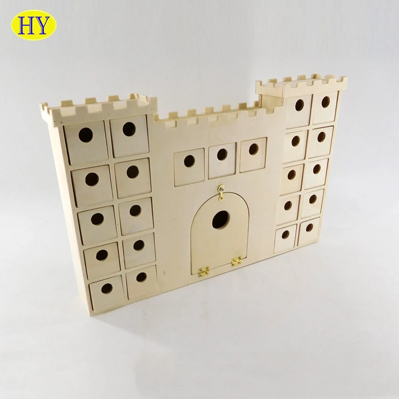 cheap custom castle shape Christmas advent calendar cardboard box with 24 drawers wooden advent calendar