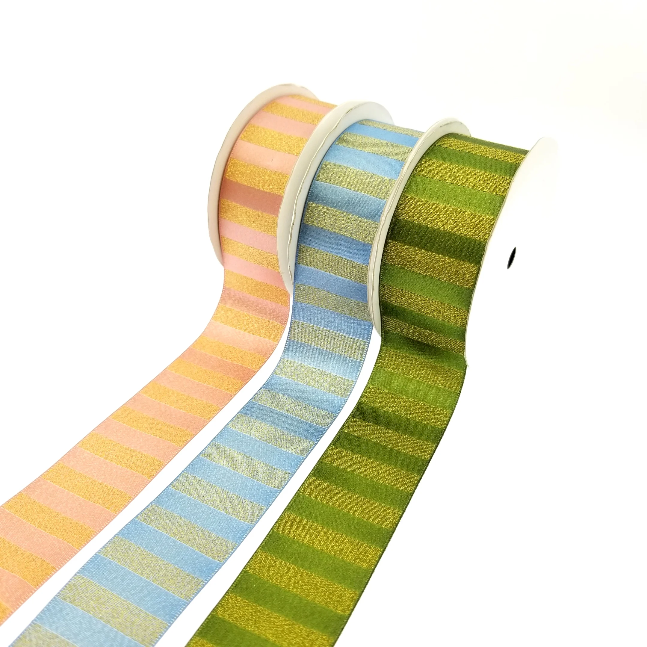 Luxury style horizontal stripe metallic satin woven ribbon