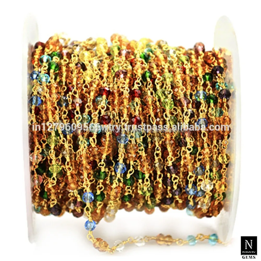 Wire Wrapped Brass Multi Gemstone Bead Chain Rosary Bulk Roll For Jewelry Making Finding Jewelry Wholesale Necklace Bracelet DIY