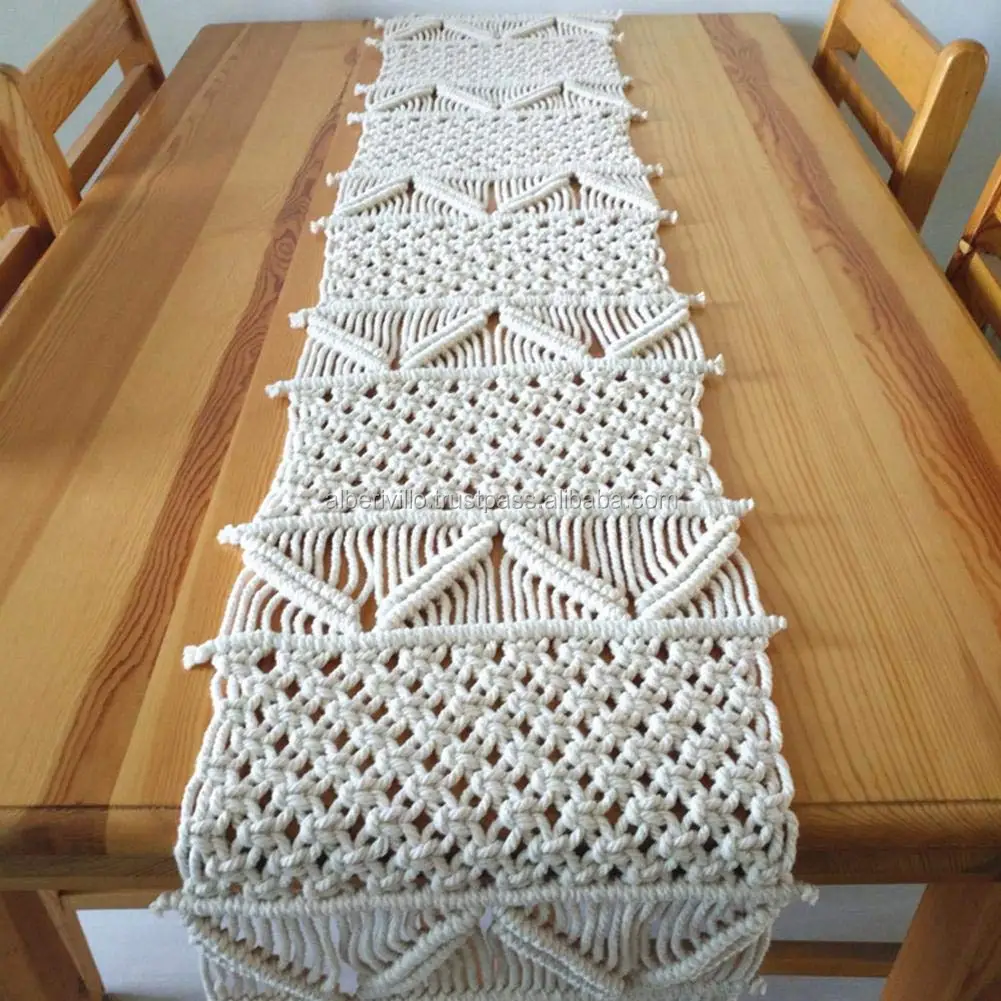 
New Design White Cotton Table Runner Handmade Macrame Table Runner 