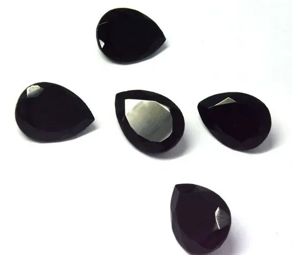 7x9mm Natural Black Onyx Faceted Pear Loose Gemstone Shop Online Now Wholesale Price Stones Buy for Jewelry Making Latest Design