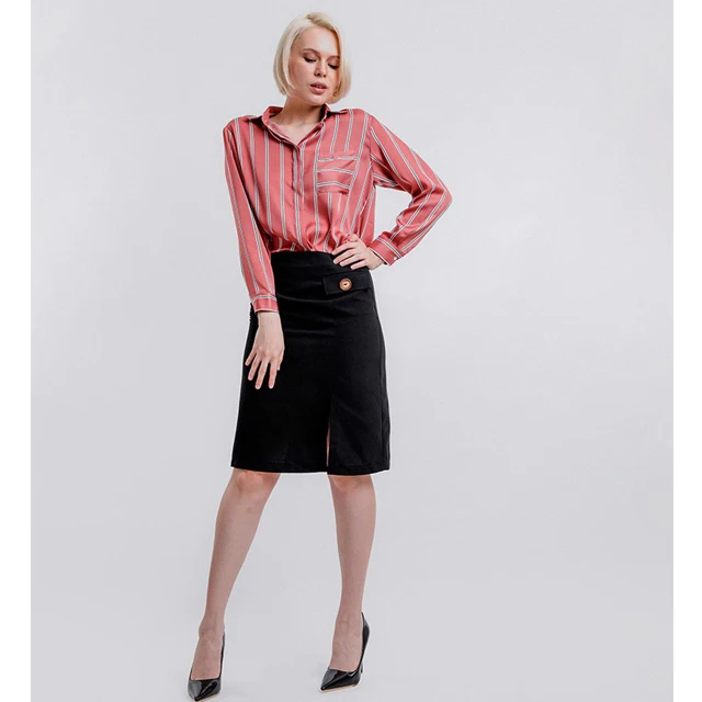 
Black midi split front pencil skirt 