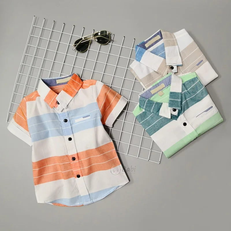 
Short sleeve stripe linen shirt for boys 