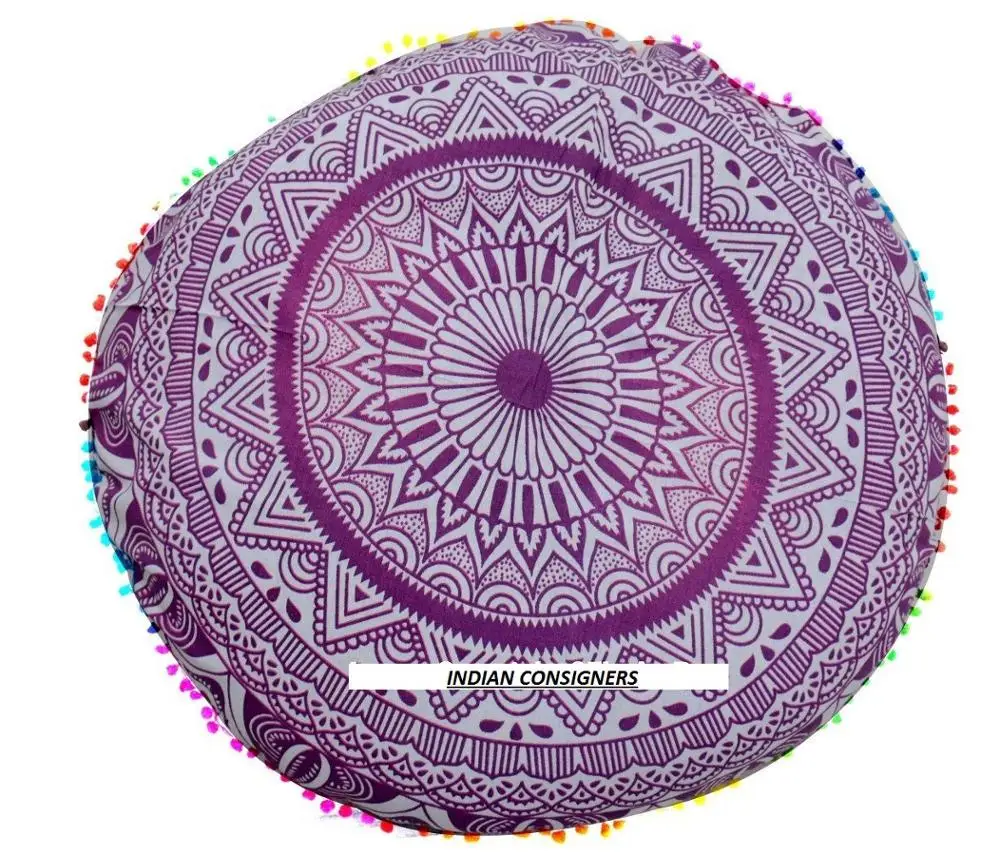 Home Decor Floor Cushion Cover Cotton Mandala Flower Round Shape Peacock Mandala Multiple Color