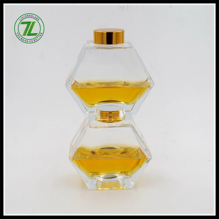 wholesale cheap 250ml honeycomb frosco vidrio hexagon polygon glass bottle honey bee glass jar with gold screw lid 8oz