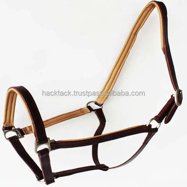 Smooth Fini sh Leather Halter Brown Color Soft Ship Pink Color Padded With Brass Hardware Manufacturer In India