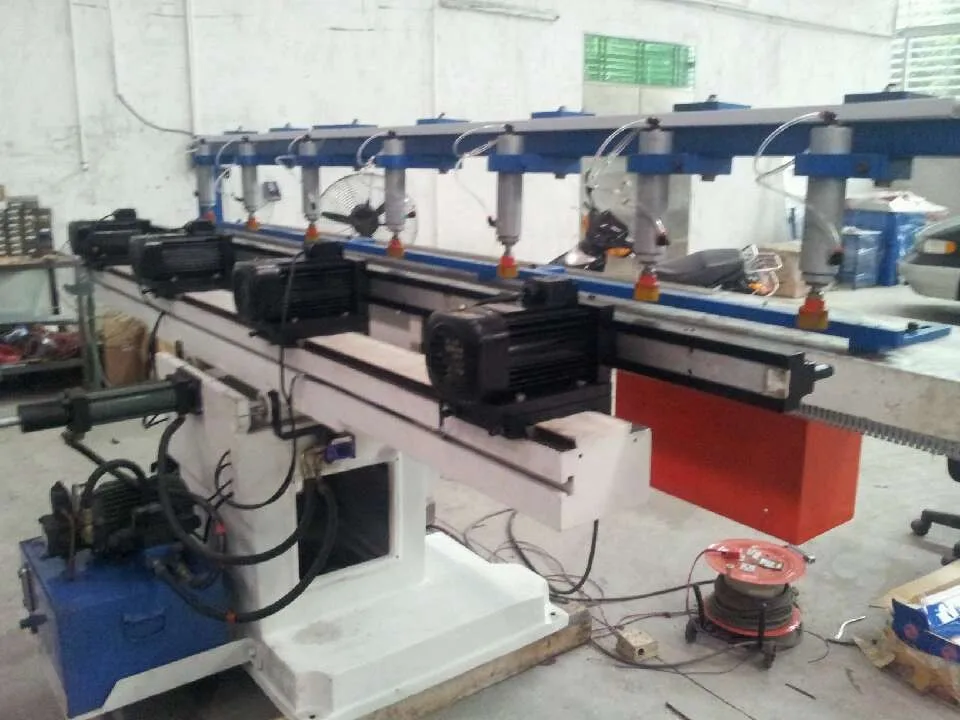 Auto  multiple spindles  horizontal   drill   boring machine  for wooden PVC shutters stiles