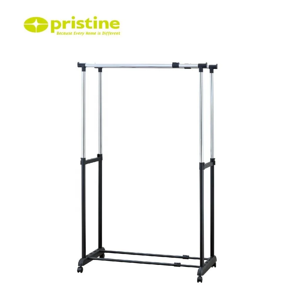 Taiwan adjustable extendable double bar garment rack with wheels