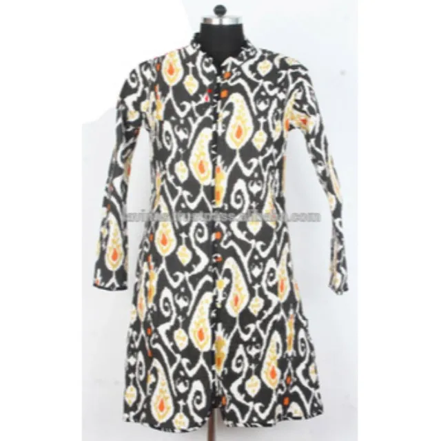 Cotton Handmade Kantha Long Jacket Maharaja Jacket IKat Print Reversible Designer Long Jacket manufacturer from india