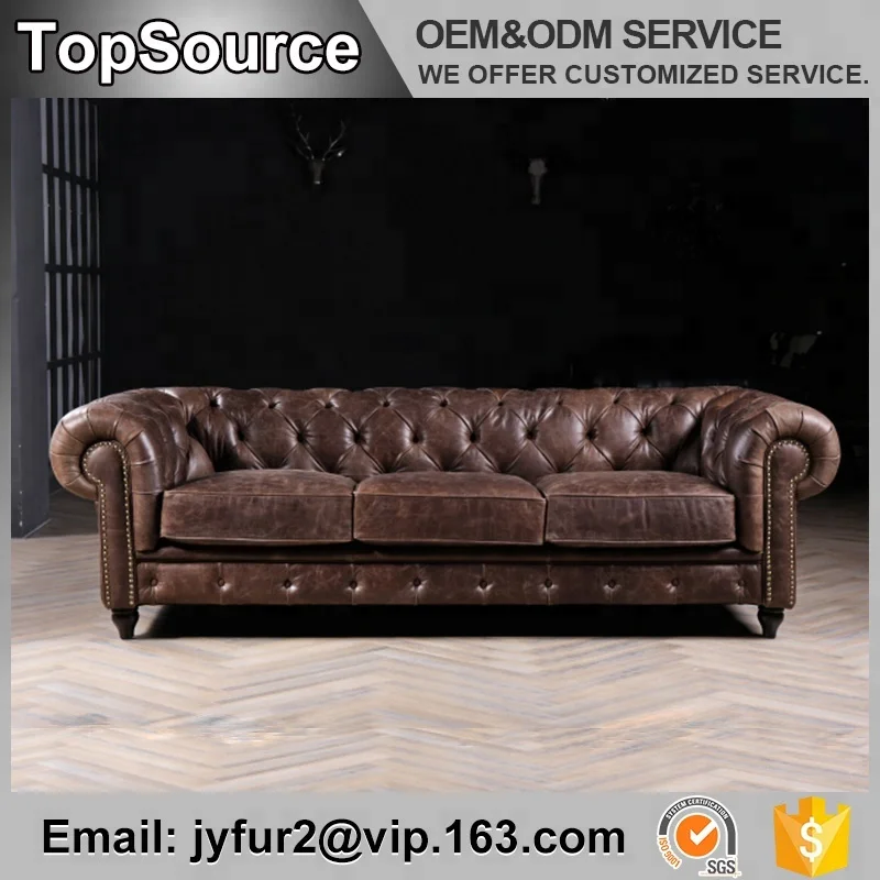 
American Style Classic Chesterfield Sofa Vintage Leather 3 Seats Sofa for Living room with durable leather 