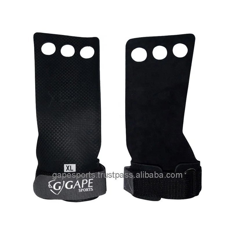 fitness gym palm guard carbon leather weightlifting hand grips pads pull up hand grips 3 holes gymnastics palm grips