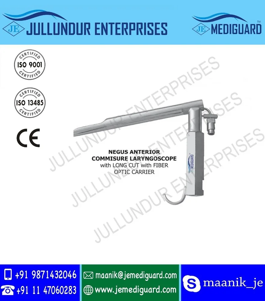 Negus Anterior Commisure Laryngoscope With Long Cut With Fiber Optic Carrier