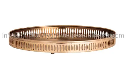 Gold & Silver Food Serving Tray With Brass Handles Antique Metal Serving Tray  Exporter From India