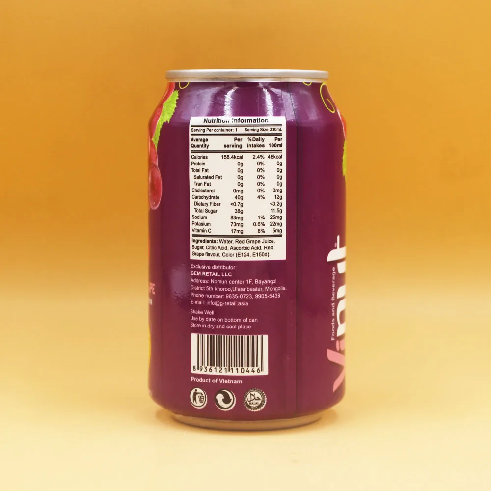 11.1 Fl oz VINUT  Canned Grape Juice Fruit Juice Wholesale  Customized Label Lower the Risk of Diseases Distributors