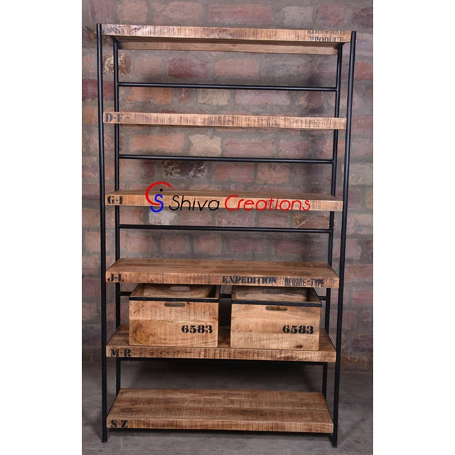 Rustic Metal Wood Bookshelf Antiqued Vintage Industrial Shelves Storage Bookcase
