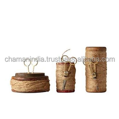 Деревянные катушки держатель веревки с ножницами Сельский стиль деревенский Декор для