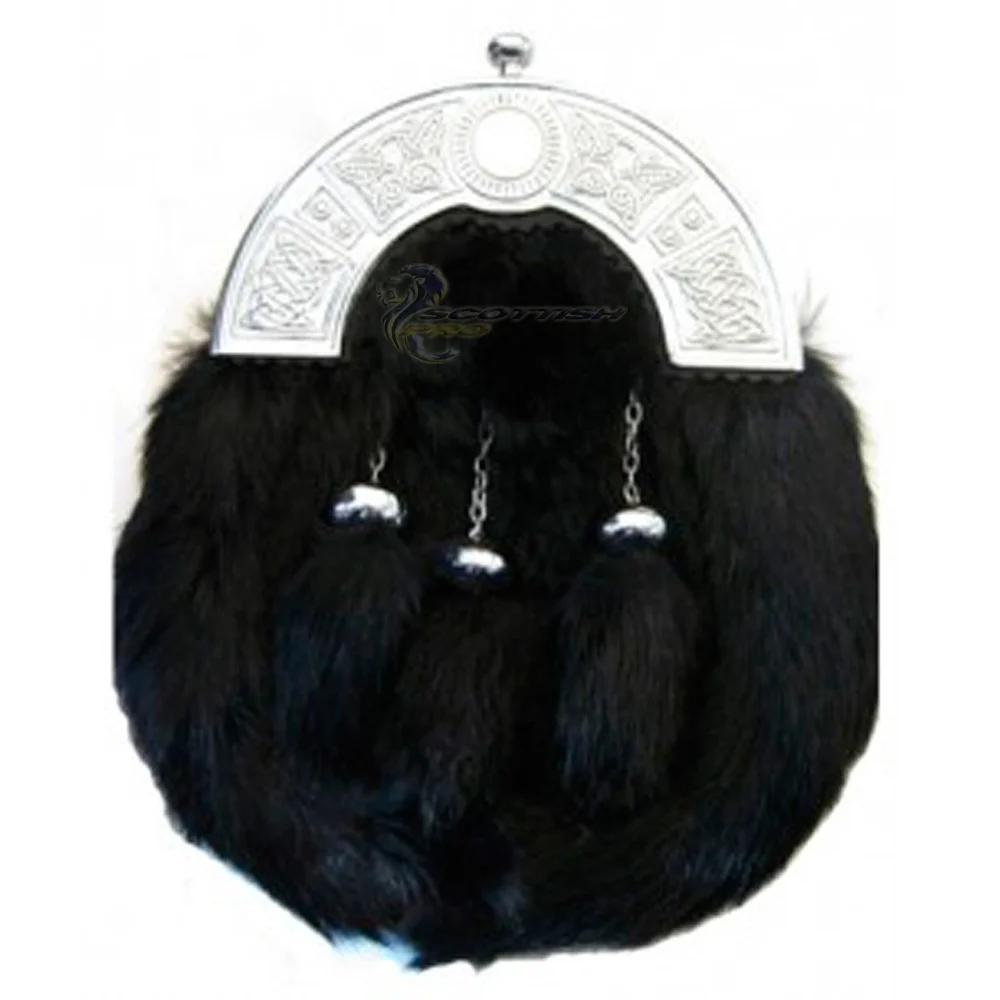 Scottish Highlander Original Cowhide Leather Custom Made Rabbit hair sporran made in original rabbit fur Sporran