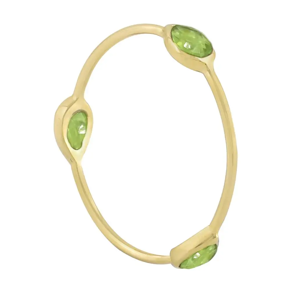 18kt Yellow Gold Peridot Gemstone Ring Wholesaler Three Stone Designer Jewelry Manufacturer