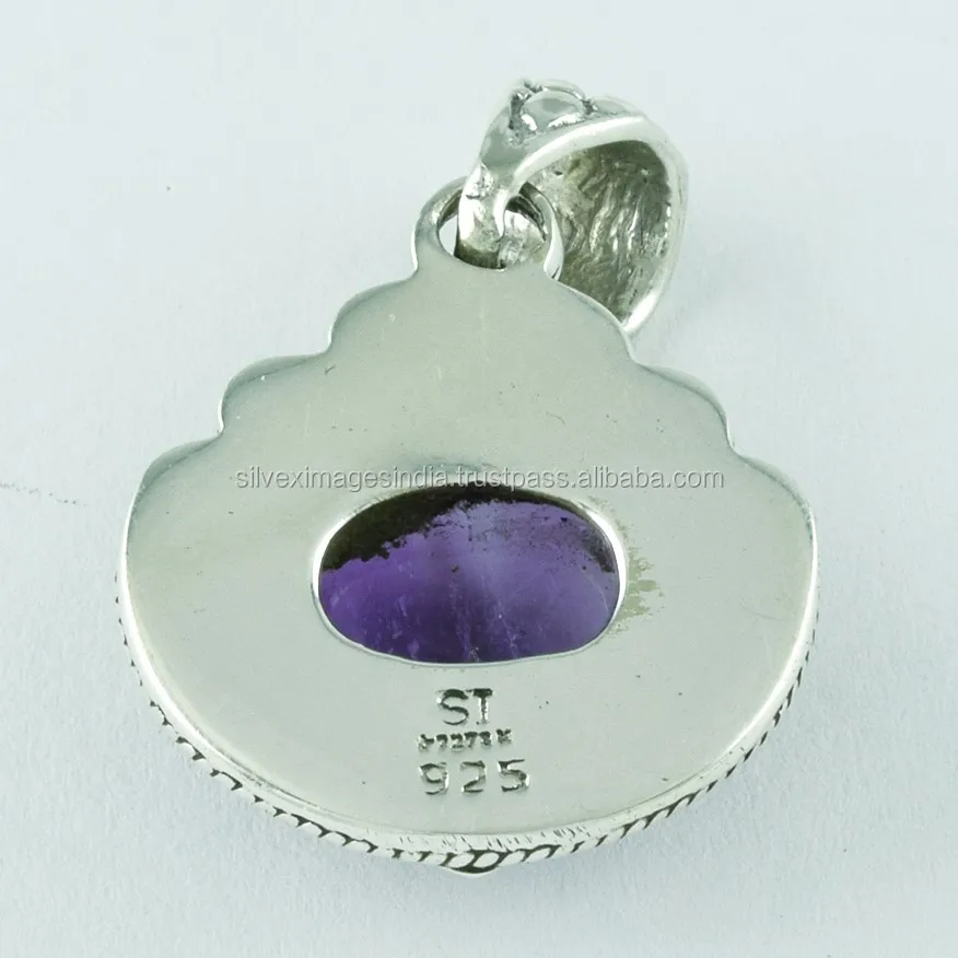 Royal Beauty Amethyst Stone Pendant with Diamond 925 Sterling Silver Charm Pendants Religious Style Made India Party Occasions