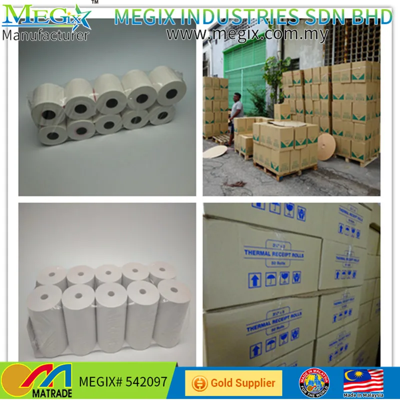 
Made in Malaysia MEGIX BPA FREE 48gsm 21/4 inch POS cash receipt register paper 57mm thermal paper 