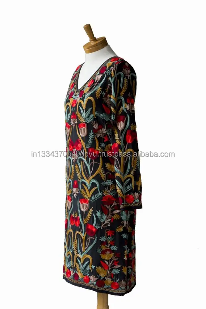 Unique Mexico Style Exclusive Inspired Kashmiri Embroider Women Dress Loose Vintage Classic Cocktail Evening Dinner Short Dress