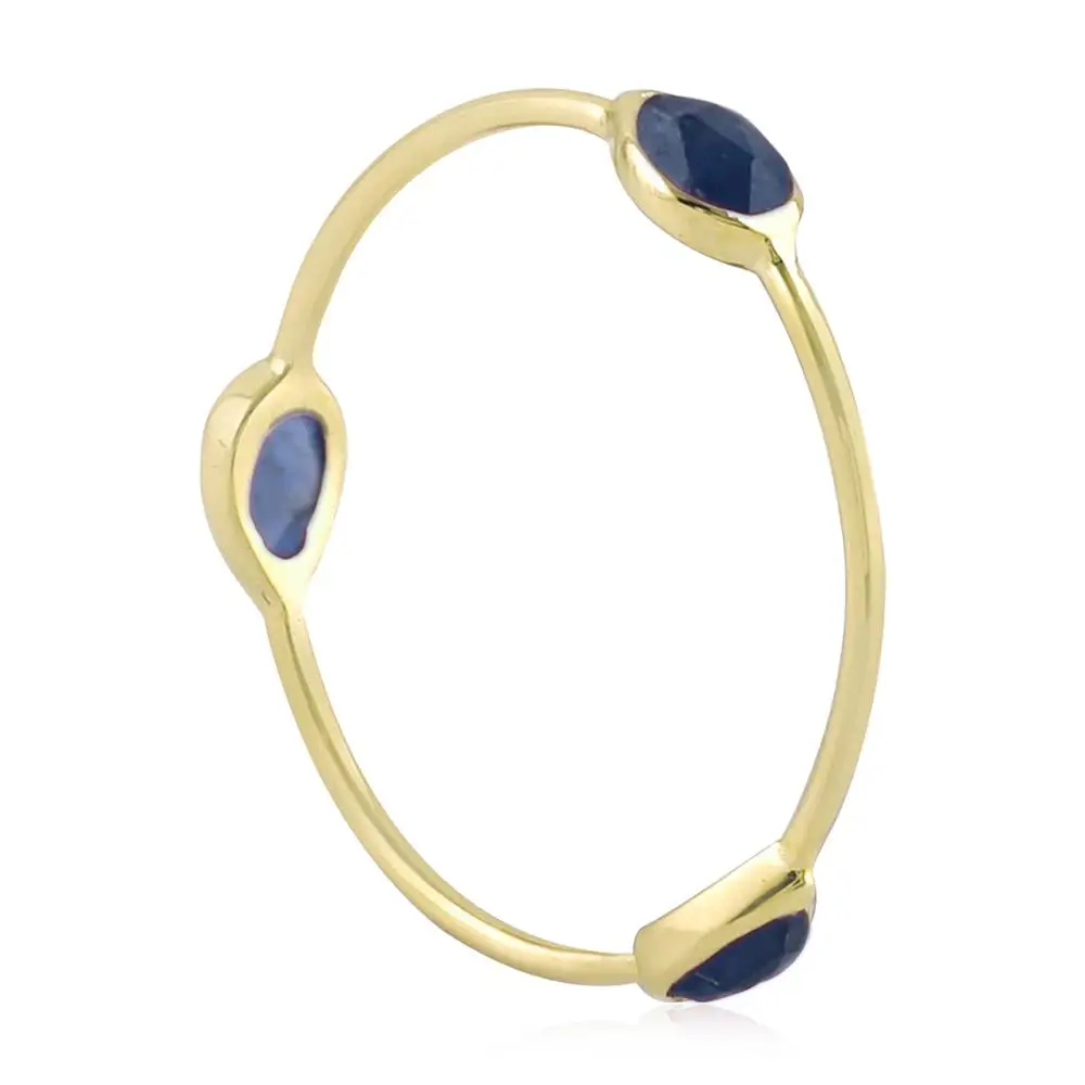 Wholesale Pear Blue Sapphire Gemstone 14kt Yellow Gold Party Wear Band Ring Jewelry