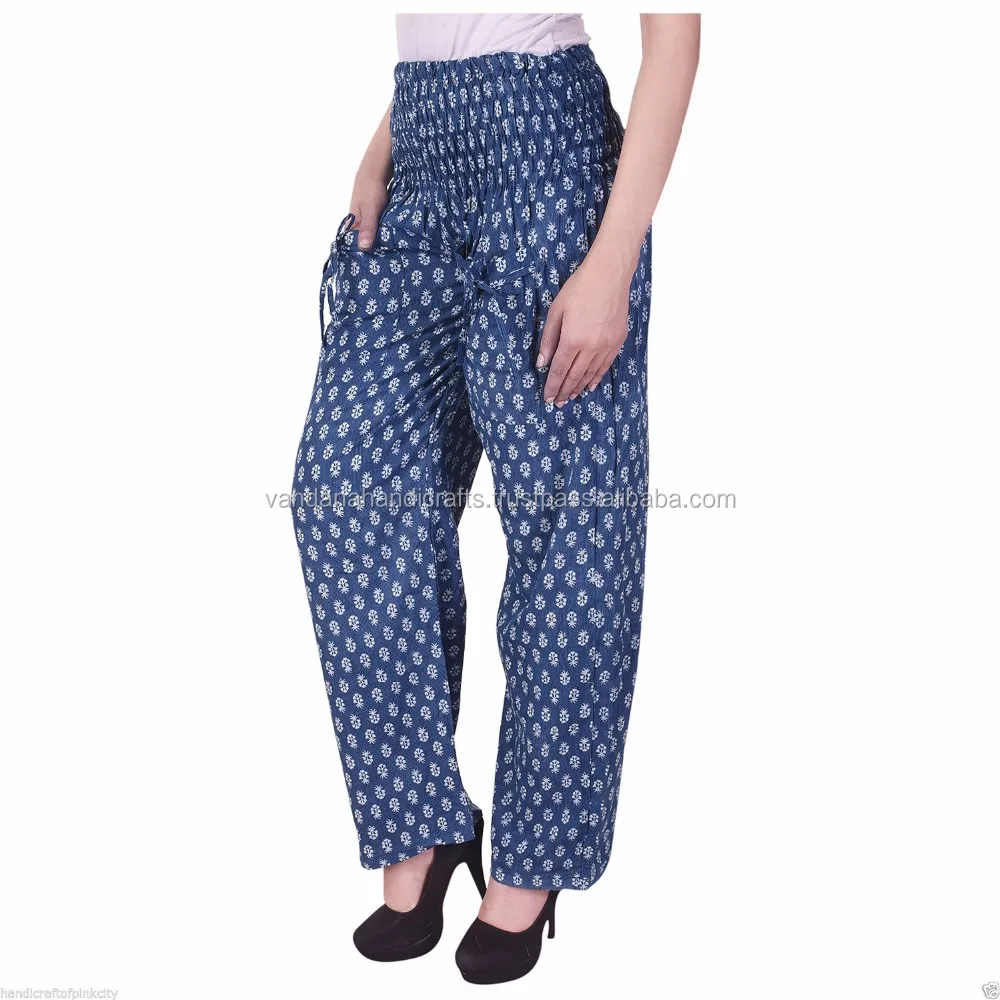 Hand Block Print Cotton Trouser, women Yoga Trouser Indigo Blue Alibaba pants