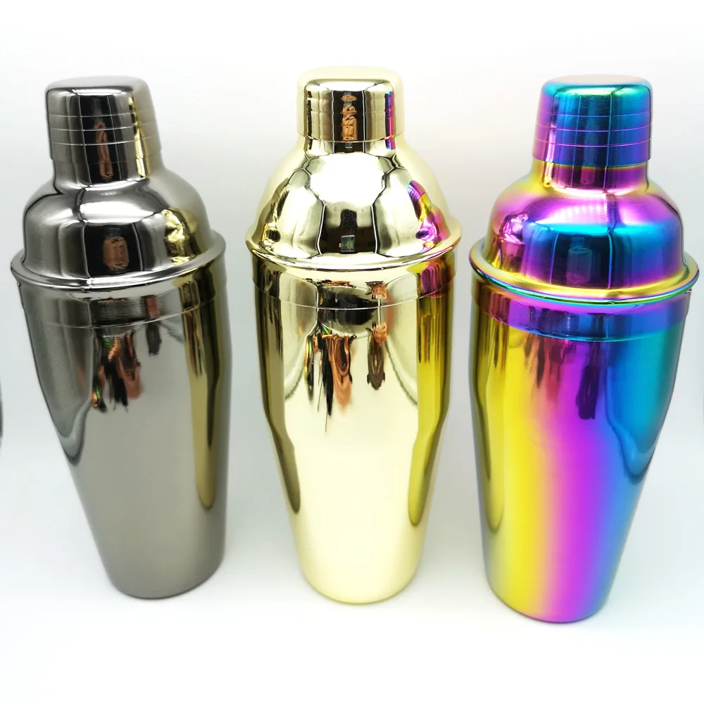 
High Quality Custom Logo 550ml 750ml Rose Gold Shine Black Silver Copper Color plated Stainless Steel Cocktail Shaker set 