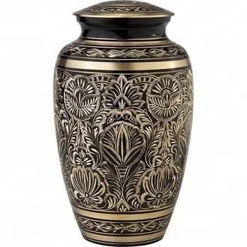 Black & Gold Brass Metal Urn  Cremation Urn for Human Ashes - Hand Made in Brass and Hand Engraved - Fits the Cremated Remains