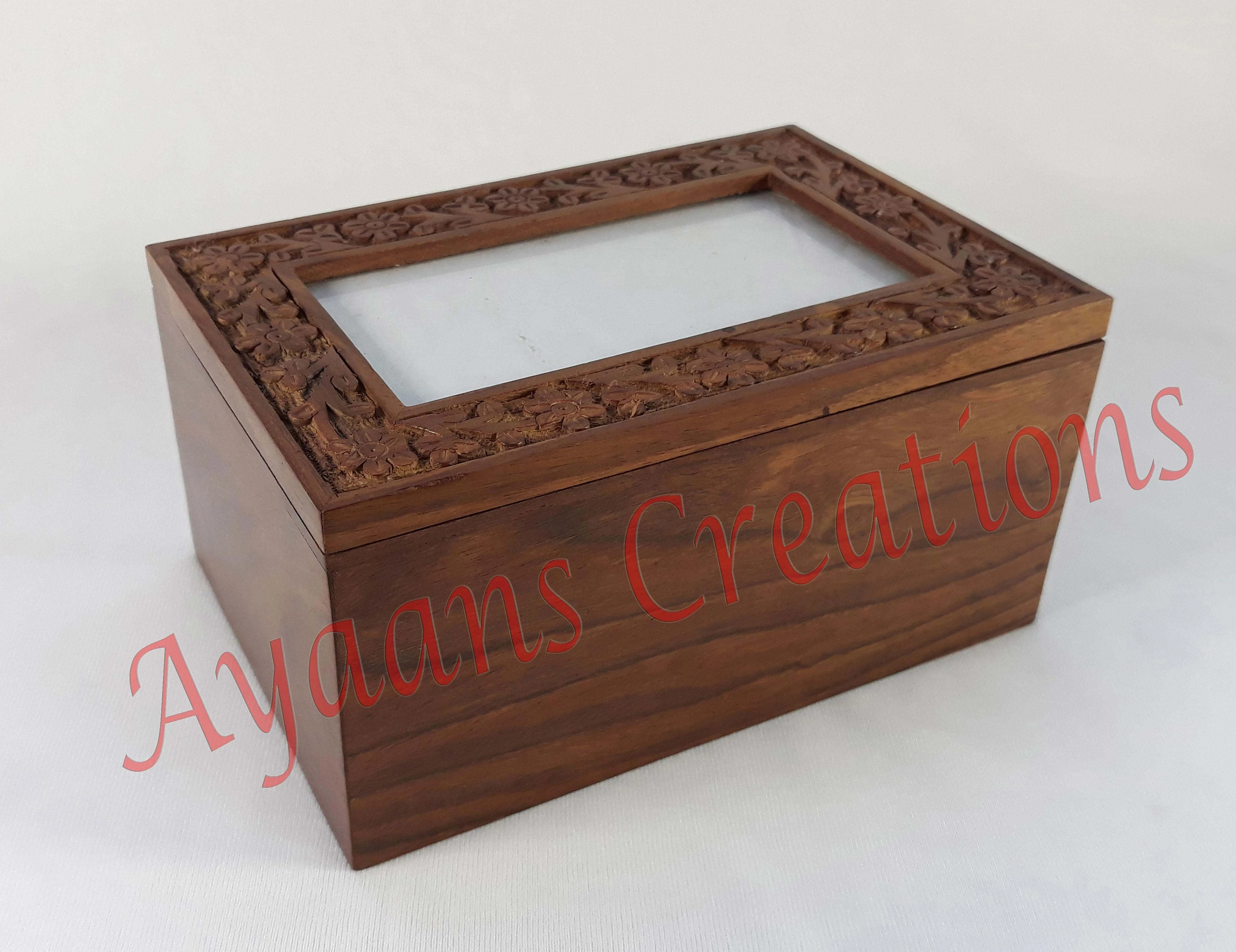 Sheesham Wood Carved Photo frame Urn  [Model No. AC 3964]