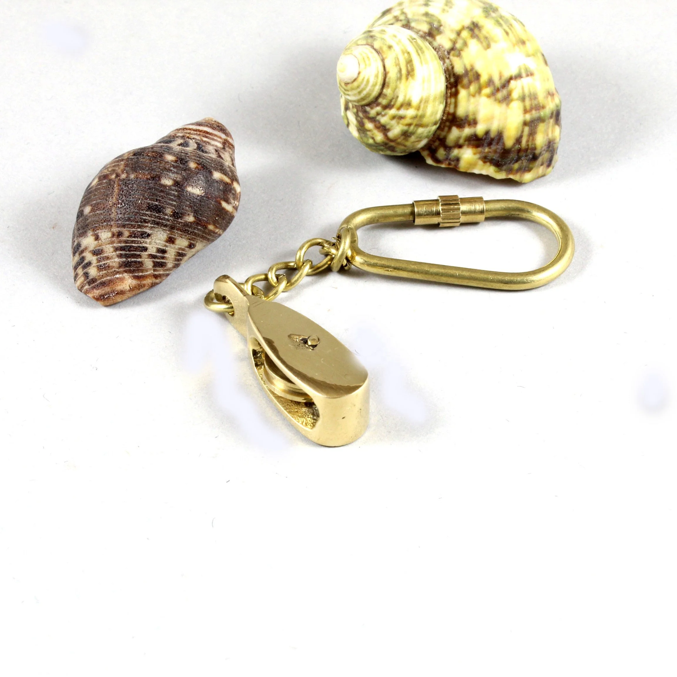 brass nautical small mini ship sailor boat pulley keychain keyring keyholder with brass loop