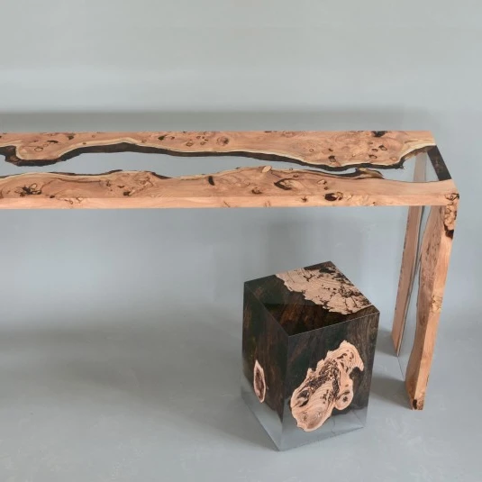 Indian Design Epoxy Resin Wooden Avalanche Console Table